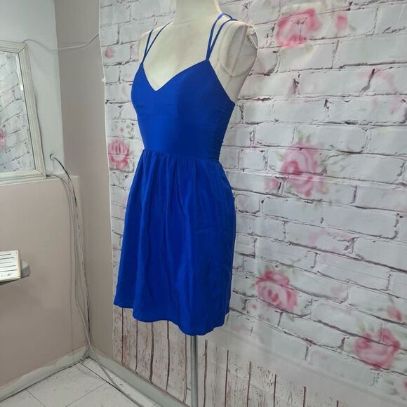 Amanda Uprichard Women's Smocked Side Double Strap Mini Sundress Blue Size PS - Picture 6 of 13